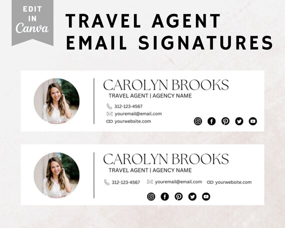 Travel Agent Email Signature Template, Minimalist Business Email Marketing Signature, Contact Card Logo Design, Travel Agency Canva Template