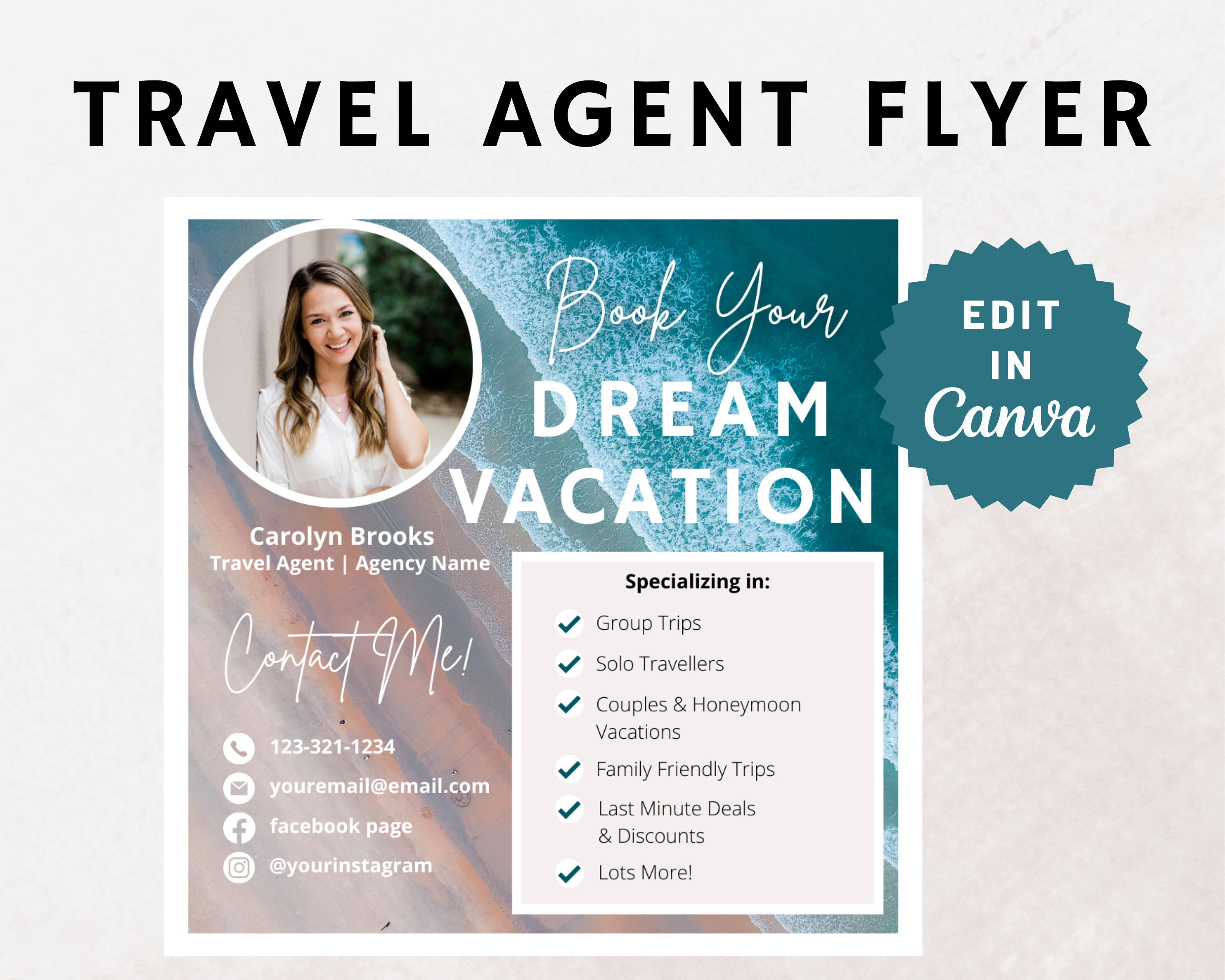 Travel Agent Flyer Templates Travel Agent Content Travel Etsy