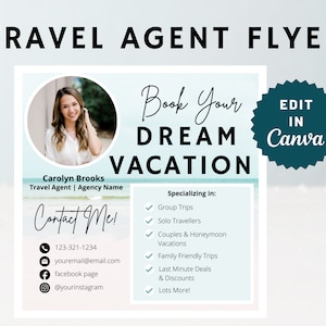 Modelli di volantini per agenti di viaggio, contenuti per agenti di viaggio, modelli per agenti di viaggio, post Instagram di viaggi, modelli Canva per agenzie di viaggio