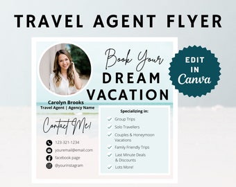 Travel Agent Flyer Templates, Travel Agent Content, Travel Agent Templates, Travel Instagram Posts, Travel Agency Canva Templates