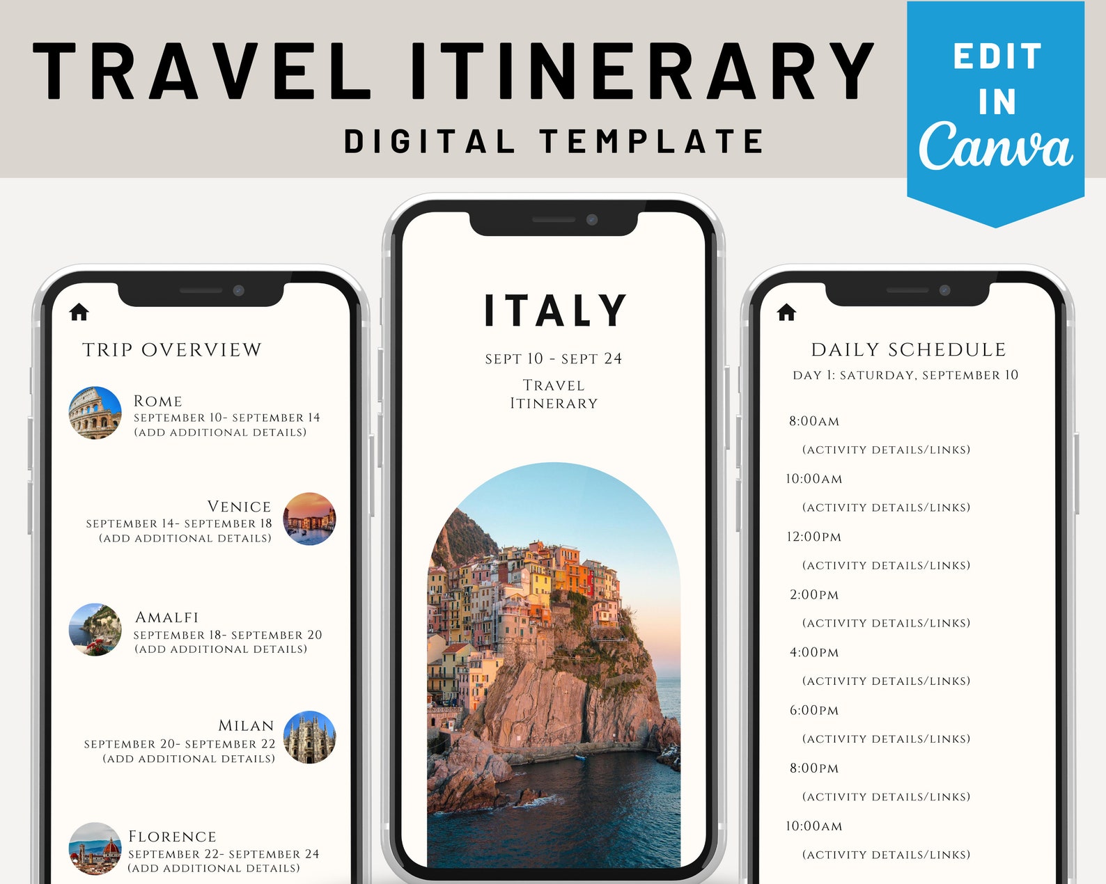 Mobile Travel Itinerary Template, Personal Trip Planner, Travel ...