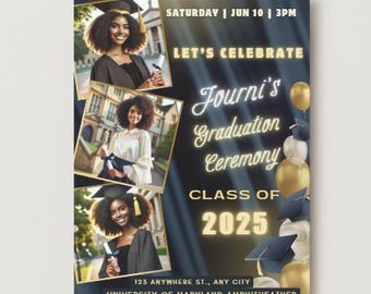 Black & Gold Graduation Party Invitation: Class of 2025 Canva Template (Digital Download)