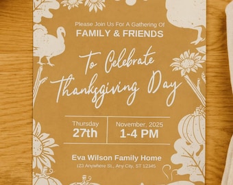 Editable Thanksgiving Invitation | Canva Template | Family & Friends Gathering Invite
