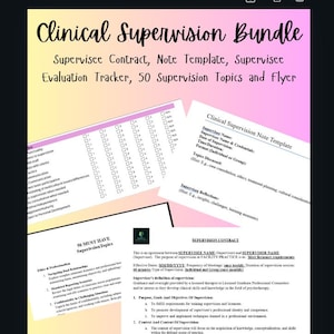 Clinical Supervision Bundle | Supervisee Contract, Supervision Note Template,  50 Supervision Topics Guide, Supervisee Evaluation Tracker