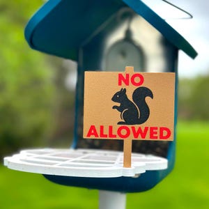 Bird Buddy Perch Extender with No Squirrels Allowed Sign Add-On | Funny Squirrel Bird Feeder Add-On | Bird Buddy Perch Charm