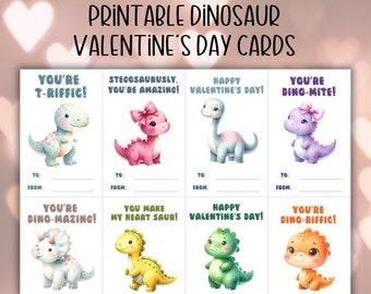 Druckbare Dinosaurier Valentinstag Karten - Set mit 8 entzückenden Wasserfarben Designs! Dinosaurier Karten, Dinosaurier Valentines Printable
