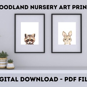 Woodland Nursery Art Prints, Printable set of 7 Prints, Woodland Nursery decor, Nursery wall art, Baby Animal print for nursery, Baby Shower