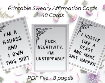 Sweary Affirmation Cards Printable, Badass Affirmations, Sweary Affirmations, Sweary Daily Affirmation Cards, Affirmation Cards for Women