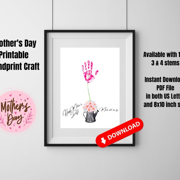 Mothers Day Hand print Gift, Flowers in Pitcher Handprints, Mother's Day Craft, Mother's Day Gift Printable Foot Print Flowers, Gardening