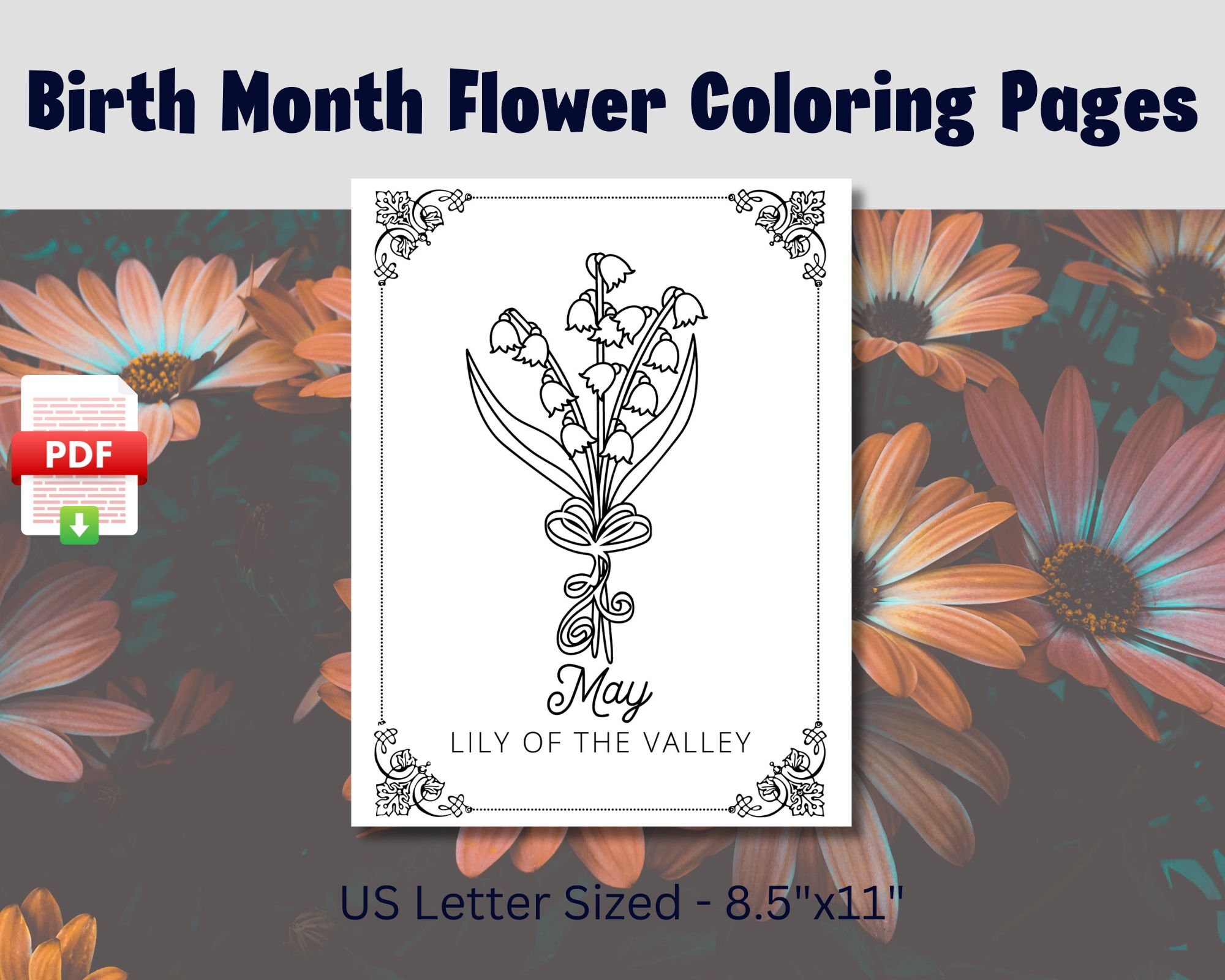 Birth Flower Coloring Pages, Set of 12, Monthly Coloring Pages, Birth ...