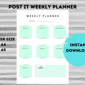 Sticky Notes Weekly planner, Weekly Schedule, Weekly To Do List, Minimalist To Do List Weekly, Printable Weekly Task Manager, Desk Planner
