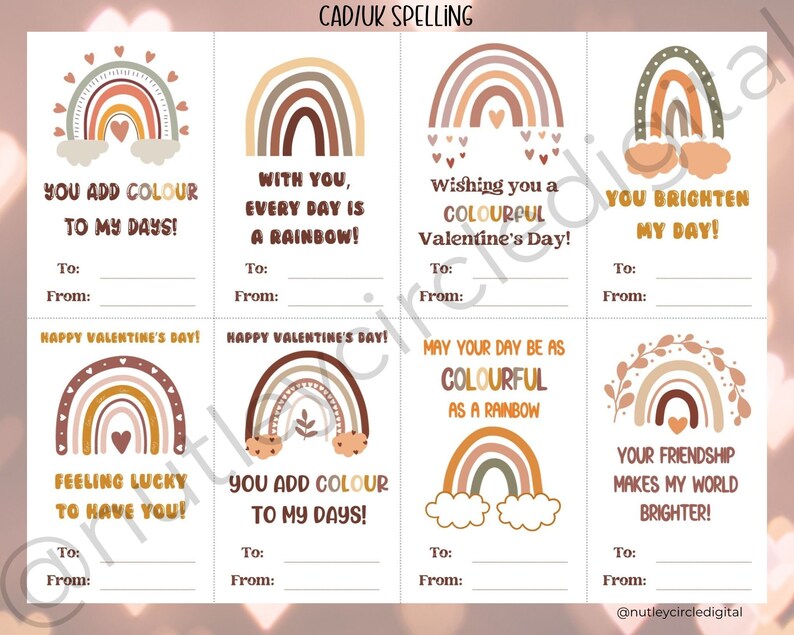 Printable Rainbow Valentines Day Cards, Classroom Valentines Day Cards ...