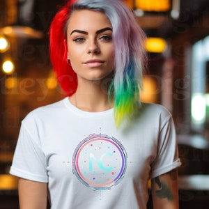 White Bella Canvas 3001 T-shirt Mockup, Bella Canvas Shirt, Rainbow Hair White Tee Mock up, Lifestyle Mock up, BONUS - Free Size Chart