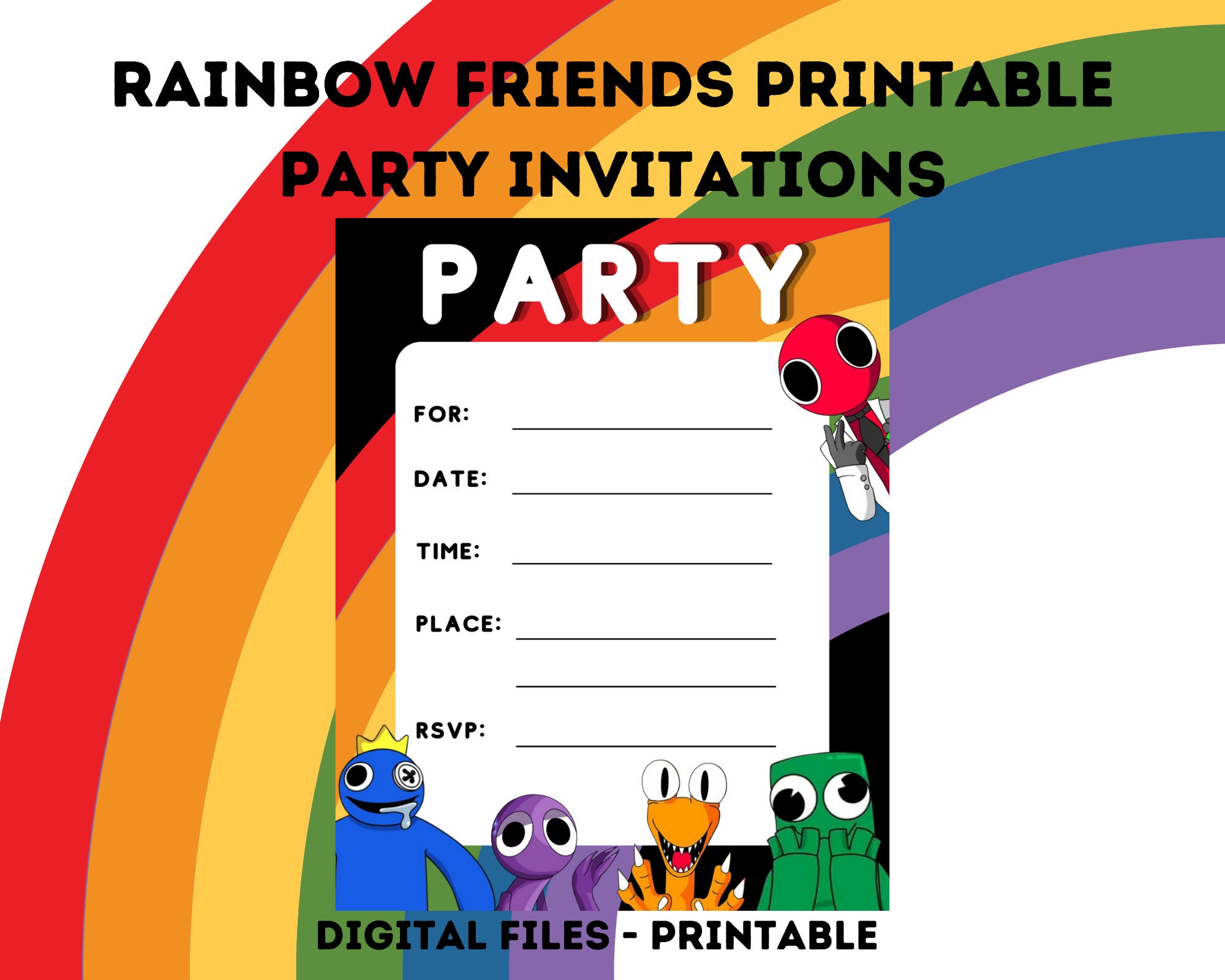 ▷ Digital Invitation Rainbow Friends Surprise Party, FREE