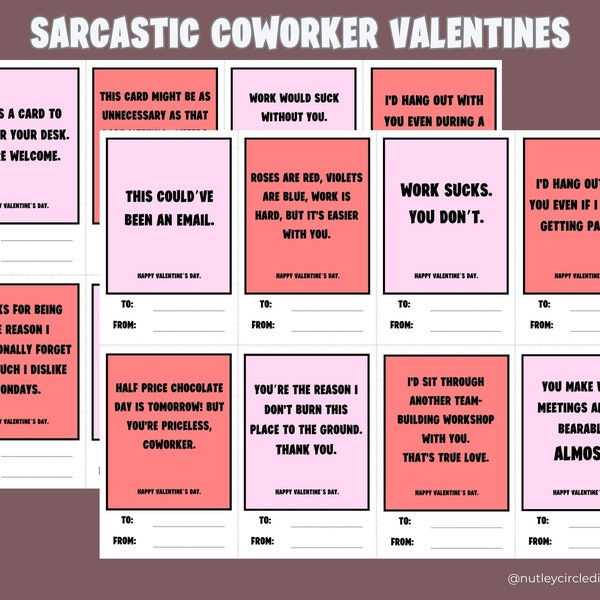 Sarcastic Coworker Valentine's Day Cards - Hilarious Cards for Office Workers - Funny Office Cards, Snarky Valentines