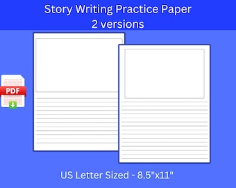 Practique el papel de escritura de historias, papel rayado imprimible con caja de dibujo, práctica de escritura, práctica de escritura a mano, hoja de trabajo de escritura de historias