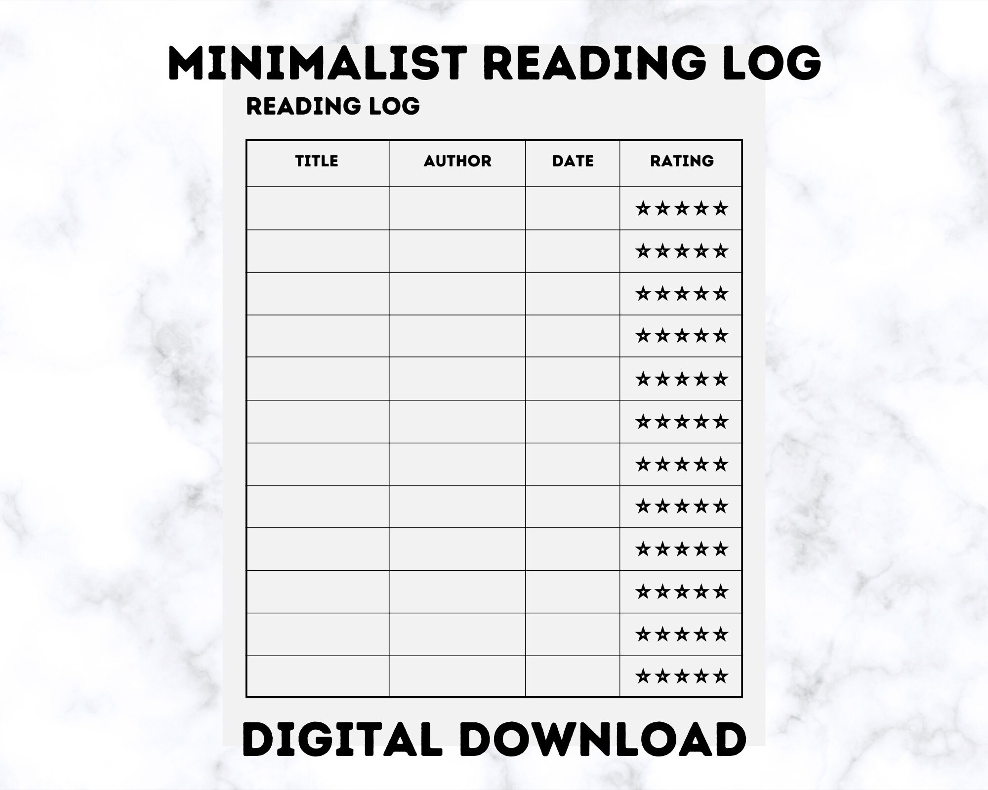 Registro de lectura minimalista, lista de libros para leer, rastreador de hábitos imprimible Tracker Bullet Journal planificador imprimible, páginas de diario