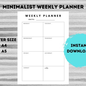 Minimalist Weekly planner, Weekly Schedule, Weekly To Do List, Minimalist To Do List Weekly, Printable Weekly Task Manager, Desk Planner