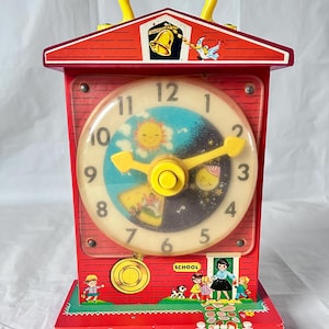 Vintage Fisher Price Music Box &quot;Teaching Clock&quot; #998, made in UK (1962)