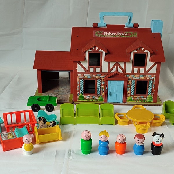 Vintage Fisher Price Play Family House (brown house) #952 complete, with nursery set, Made in USA