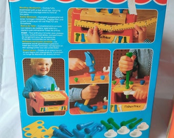 Vintage Fisher Price Woodtop Workbench #927 Complete Set