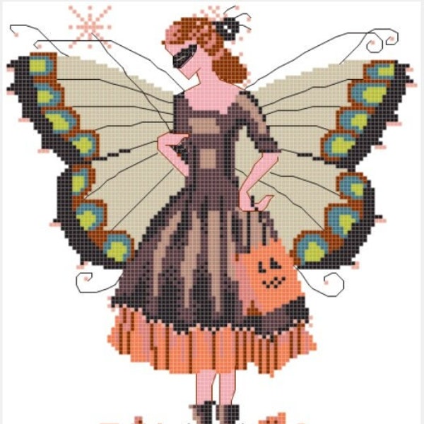 The HALLOWEEN FAIRY WITCH fairy witch cross stitch pattern to print dmc patterns chart