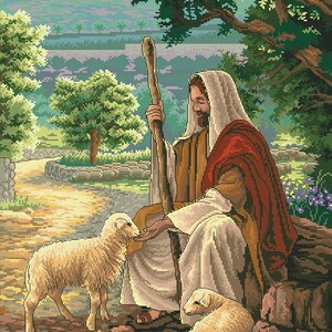 JESUS the shepherd cross stitch pattern Jesus the good shepherd EASTER RELIGIOUS cross stith dmc patterns easy to print