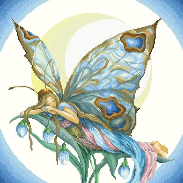 Cross stitch pattern Sleep of a Fairy BUTTERFLY the sleep of a BUTTERFLY FAIRY cross stitch dmc patterns easy to print