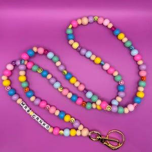 Custom rainbow beaded lanyard | personalized teacher lanyard | colorful lanyard for keys | happy lanyard | badge holder | badge necklace