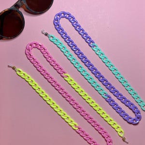 Bright color block glasses chain | 30 inch chunky link sunglasses chain | neon pink yellow purple blue sunnies holder | lanyard summer style