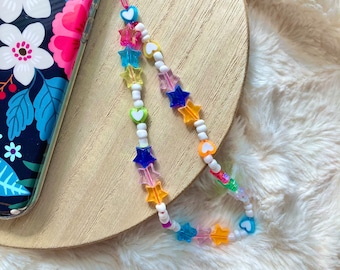 Beaded Phone Charm, Y2K Star & Heart Cellphone Strap