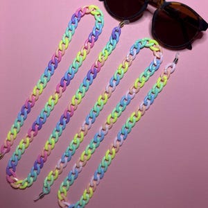 Rainbow acrylic glasses chain | 30 inch chunky link sunglasses chain | neon and pastel rainbow sunnies holder | glasses lanyard summer style