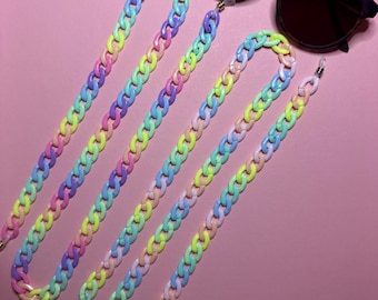 Rainbow Acrylic Glasses Chain: Chunky 30" Sunglasses Lanyard, 90s Y2k Maximalist Style