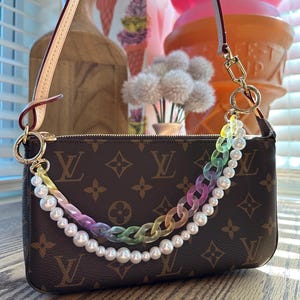 Rainbow and pearl beaded purse charm | cute purse strap | purse jewelry | trendy y2k style, 90s aesthetic