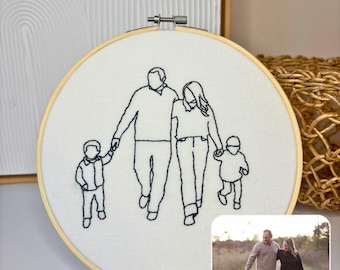 Hand Embroidered Family Portrait | Custom Line Art Photo Gift