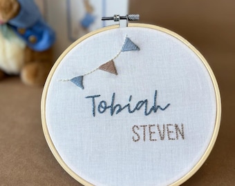 Hand Embroidered Name Hoop: Custom Baby Boy Nursery Decor