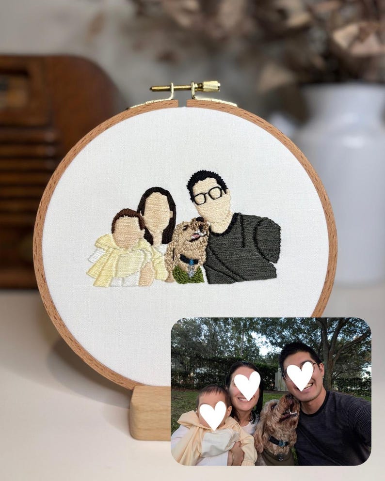 Custom Hand Embroidered Faceless Family Portrait | Anniversary Gift afbeelding 15