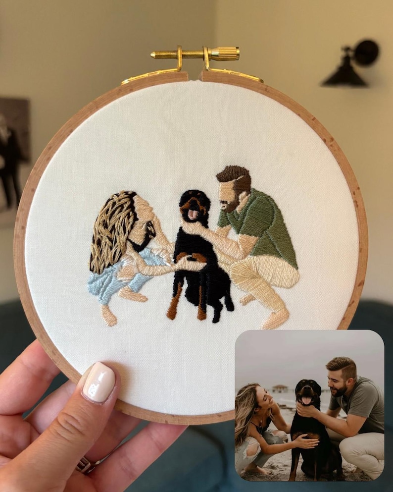 Custom Hand Embroidered Faceless Family Portrait | Anniversary Gift afbeelding 4