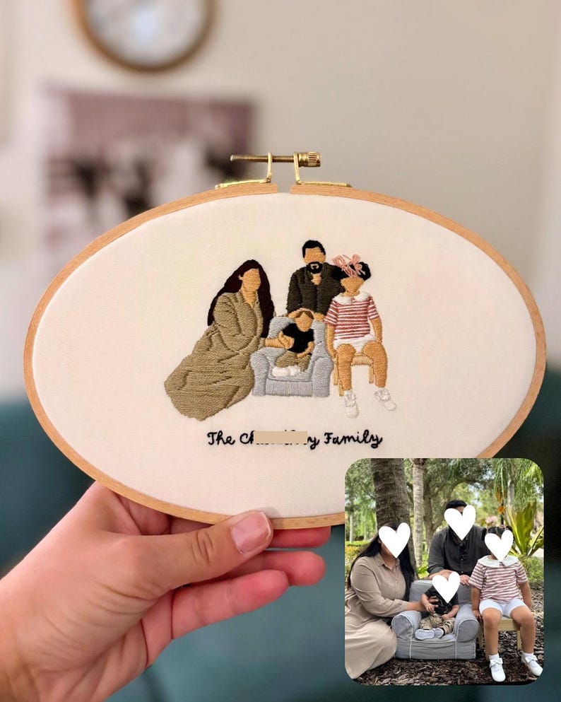 Custom Hand Embroidered Faceless Family Portrait | Anniversary Gift afbeelding 13