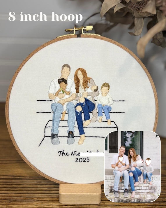 Custom Hand Embroidered Faceless Family Portrait | Anniversary Gift