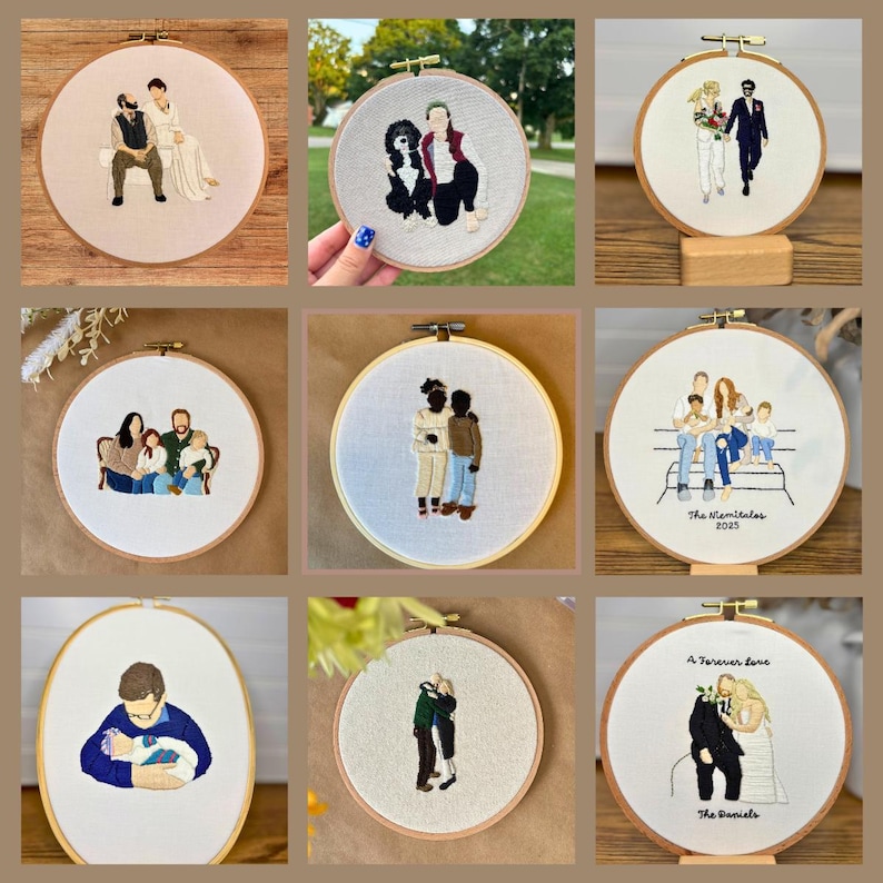 Custom Hand Embroidered Faceless Family Portrait | Anniversary Gift afbeelding 2