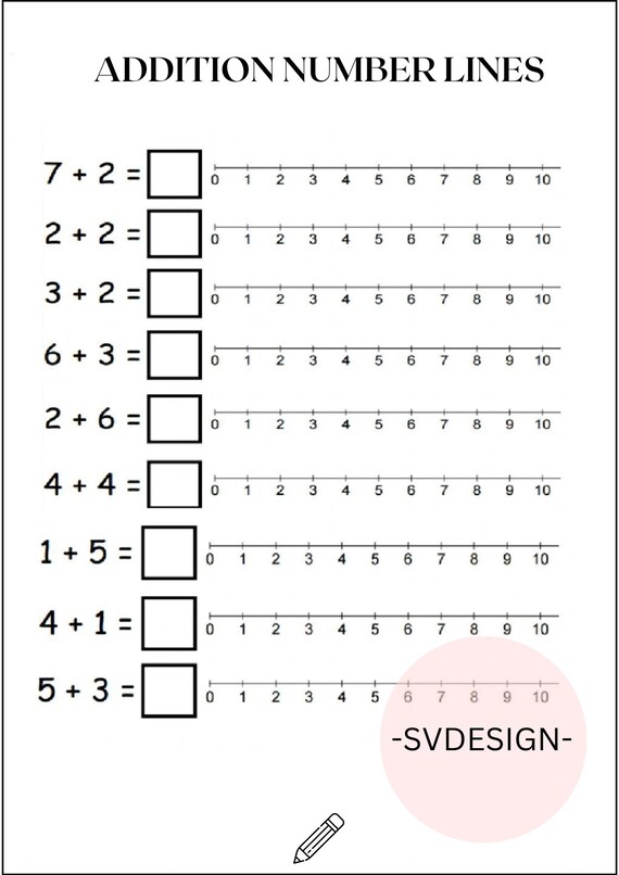 2 Printable Addition Number Lines Math Worksheet Teacher - Etsy