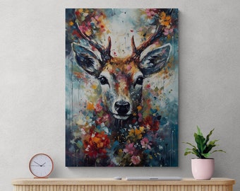Floral Deer Canvas, Deer Wall Art, Deer Painting Abstract Deer Buck Canvas Art Deer Painting Deer Art Abstract Buck Painting Deer Lover Gift