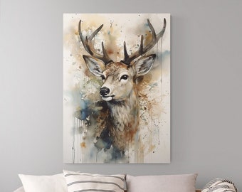 Deer Watercolor Wall Art Deer Canvas Deer Painting Deer Buck Canvas Art Large Deer Painting Deer Art Abstract Buck Painting Deer Lover Gift