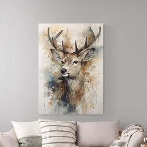 Deer Watercolor Wall Art Deer Canvas Deer Painting Deer Buck Canvas Art Large Deer Painting Deer Art Abstract Buck Painting Deer Lover Gift