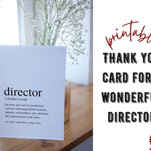 Carte de remerciement définition du réalisateur | Cadeau de remerciement imprimable, carte pour le réalisateur | Carte d’appréciation imprimable | Cadeau pour le directeur de théâtre