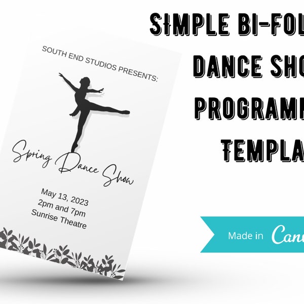 Dance Recital Programme, Simple Canva Template | 4-Page Printable Program for Dance Show, Showcase, Recital, Concert, Music | Basic Bi-fold