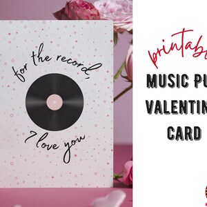 Muziek woordspeling Valentijnsdag kaart | Muziekopnamekaart | Afdrukbare Valentijnskaart met muziekthema, kaart voor vriend, vriendin | Afdrukbare kaart
