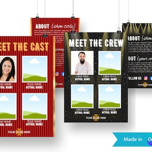 Plantillas de Canva de carteles para el frente de la sala de teatro / Fotos del elenco y el equipo / Carteles imprimibles para musicales, obras de teatro, música, recitales y escuelas