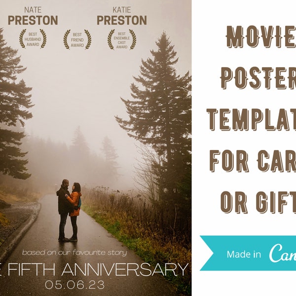 Custom Movie Poster Template | Wedding, Anniversary, Couples Gift | Edit in Canva | Download and Print | Film Gift for Anniversary